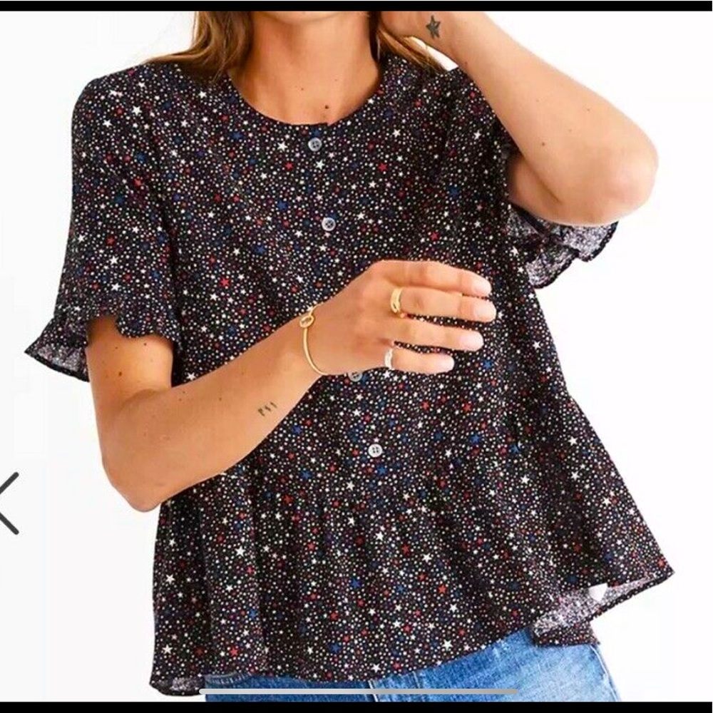 Madewell xs blouse , peplum style , button up.